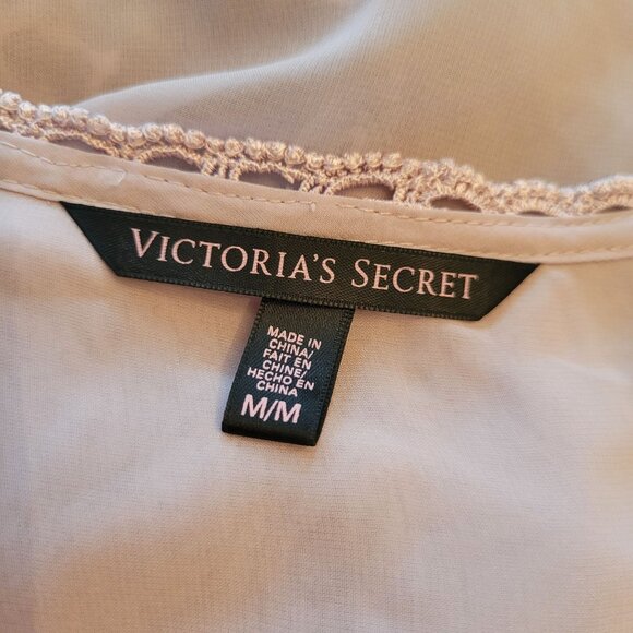 Victorias Secret Sheer Blouse M Mauve Pink Lace Detail Long Sleeve Boho V Neck - Picture 2 of 6